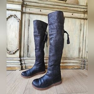 RARE 🖤 Frye OTK Black Leather Boots, Cuff and Tie, Over the Knee or Fold Over